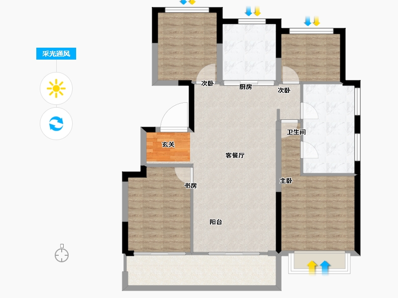 安徽省-宿州市-三巽国建风华-104.96-户型库-采光通风