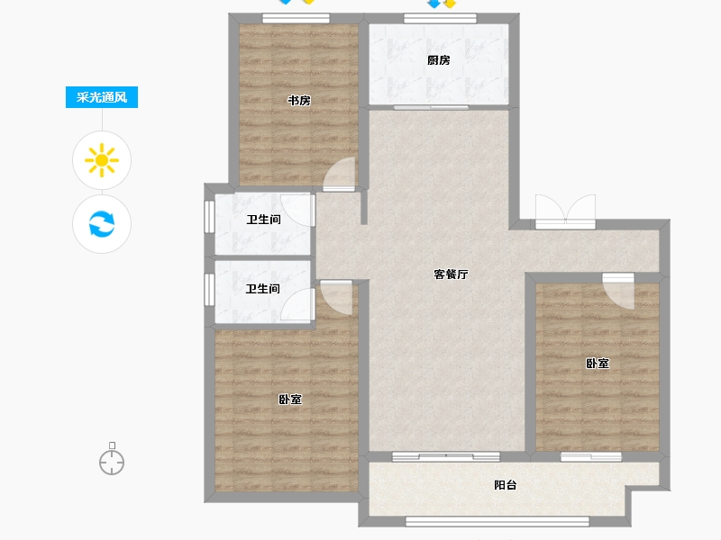 山西省-太原市-田森新晋原墅-103.46-户型库-采光通风