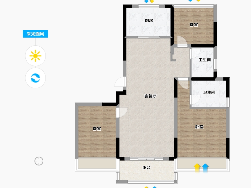 江苏省-苏州市-越秀江南悦府-95.98-户型库-采光通风