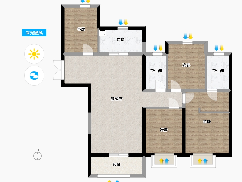 陕西省-西安市-融创西安宸院-103.94-户型库-采光通风