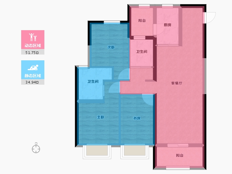 陕西省-西安市-华侨城天鹅堡五期-76.50-户型库-动静分区