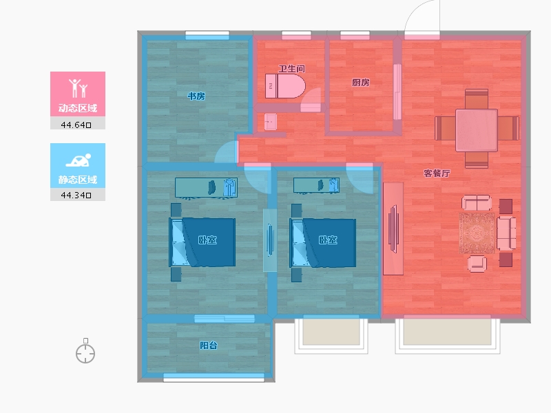 陕西省-宝鸡市-翡翠东城-79.61-户型库-动静分区