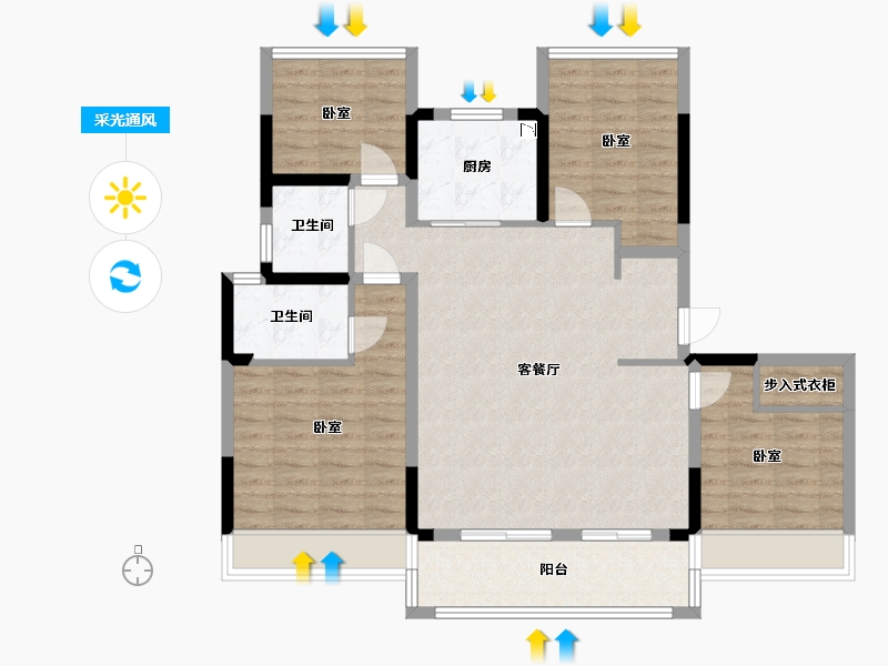 江苏省-苏州市-越秀江南悦府-103.97-户型库-采光通风