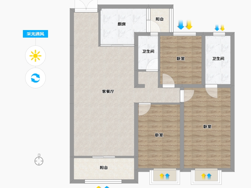 山西省-太原市-田森汇·梅里亚-96.50-户型库-采光通风