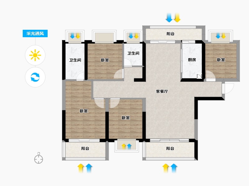 云南省-楚雄彝族自治州-万景·彝海学府-103.89-户型库-采光通风