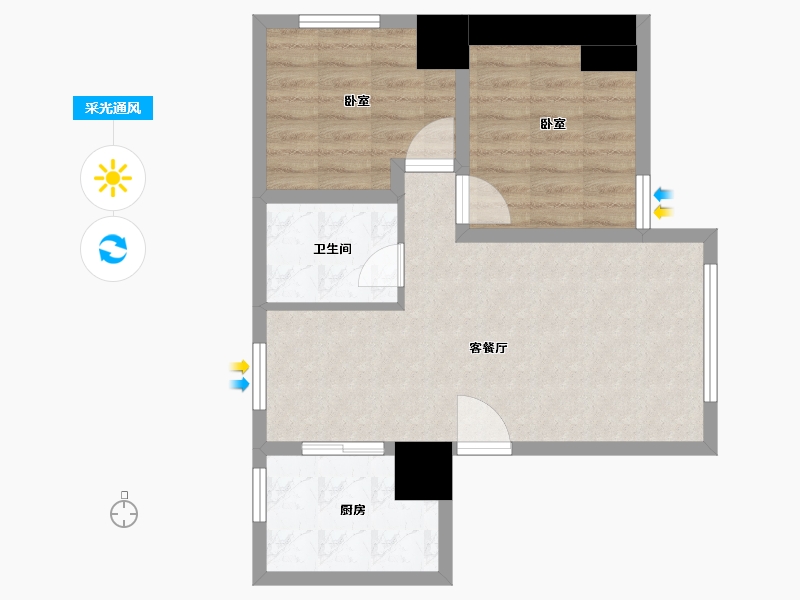 陕西省-西安市-当代宏府MOMΛ-57.69-户型库-采光通风