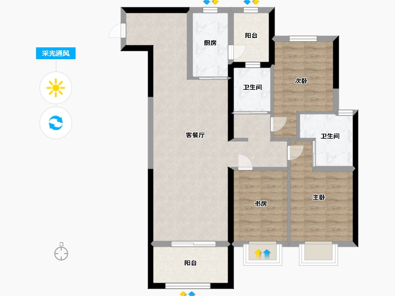 陕西省-西安市-华侨城天鹅堡五期-85.17-户型库-采光通风