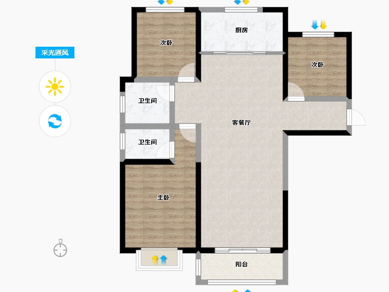 陕西省-榆林市-多丰•水岸绿洲-94.92-户型库-采光通风