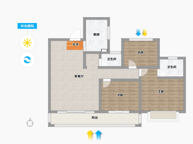 陕西省-宝鸡市-水木华院-91.00-户型库-采光通风