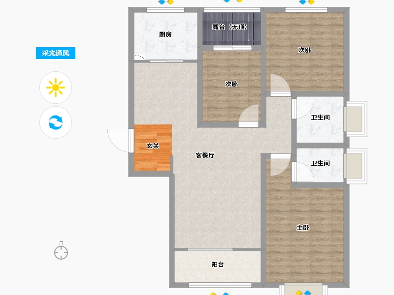 陕西省-宝鸡市-京城揽盛苑-107.01-户型库-采光通风