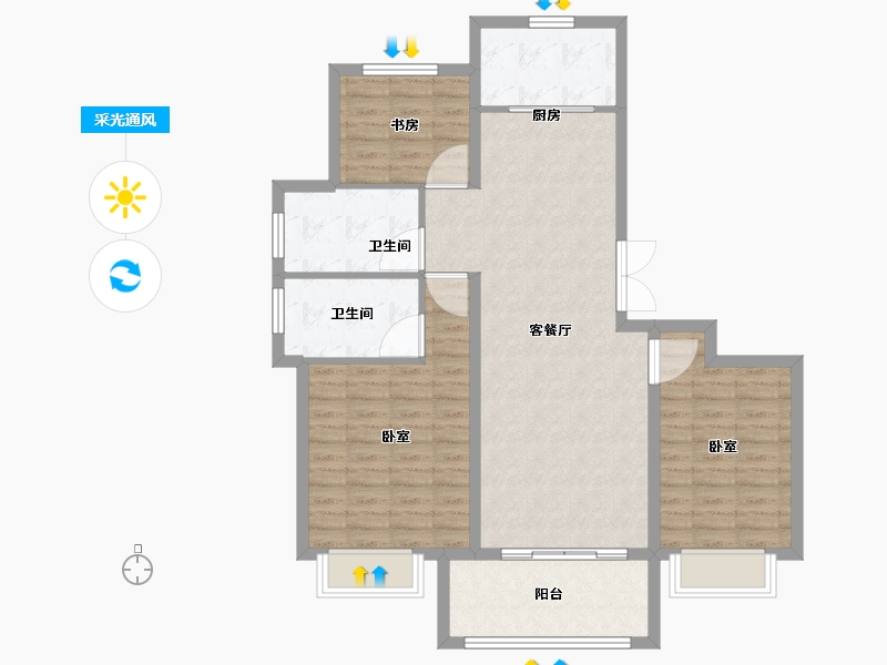 安徽省-宿州市-绿城岱湖世纪城金桂园-96.01-户型库-采光通风