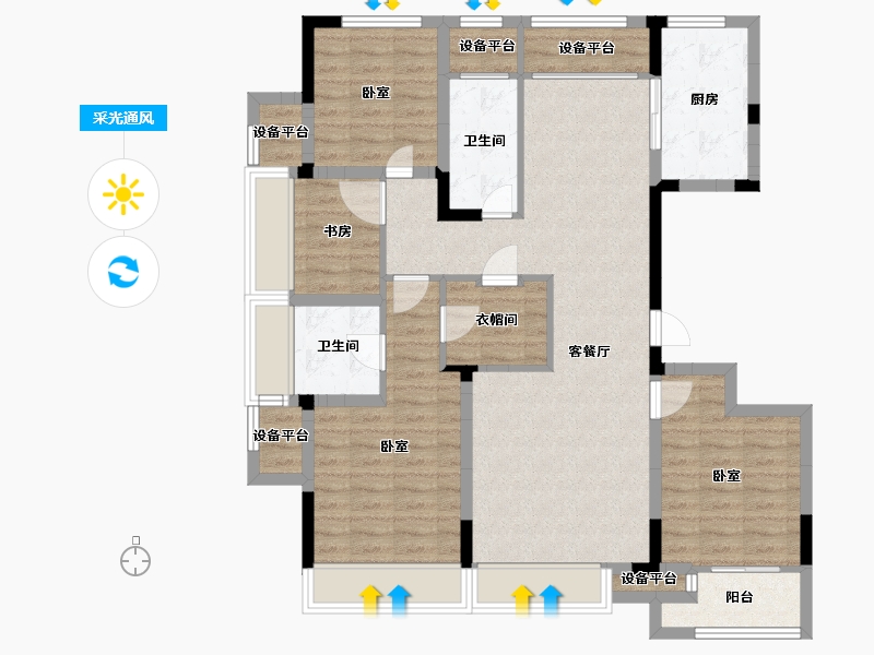 江苏省-苏州市-融创金成·湖山赋-108.02-户型库-采光通风