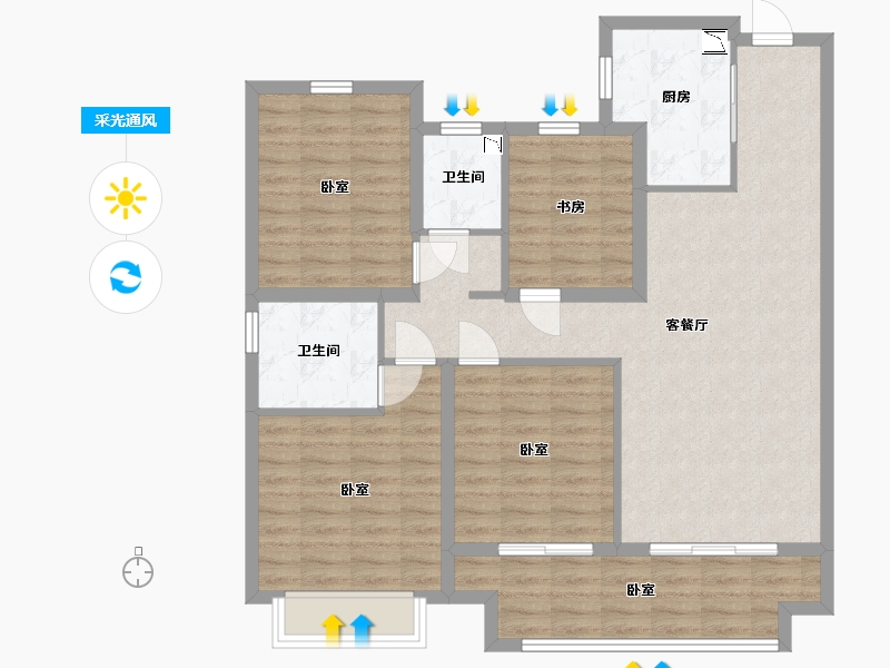 江苏省-镇江市-融创云阳·华南映-103.00-户型库-采光通风