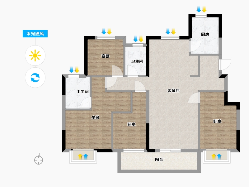 江苏省-镇江市-金辉·芸都尚院-104.00-户型库-采光通风