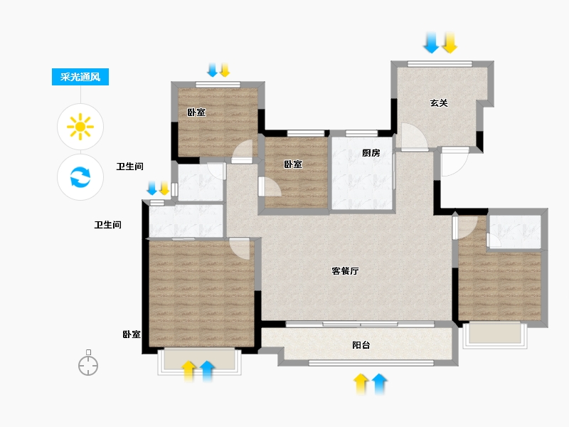 江苏省-泰州市-新城丹霞花园-116.00-户型库-采光通风