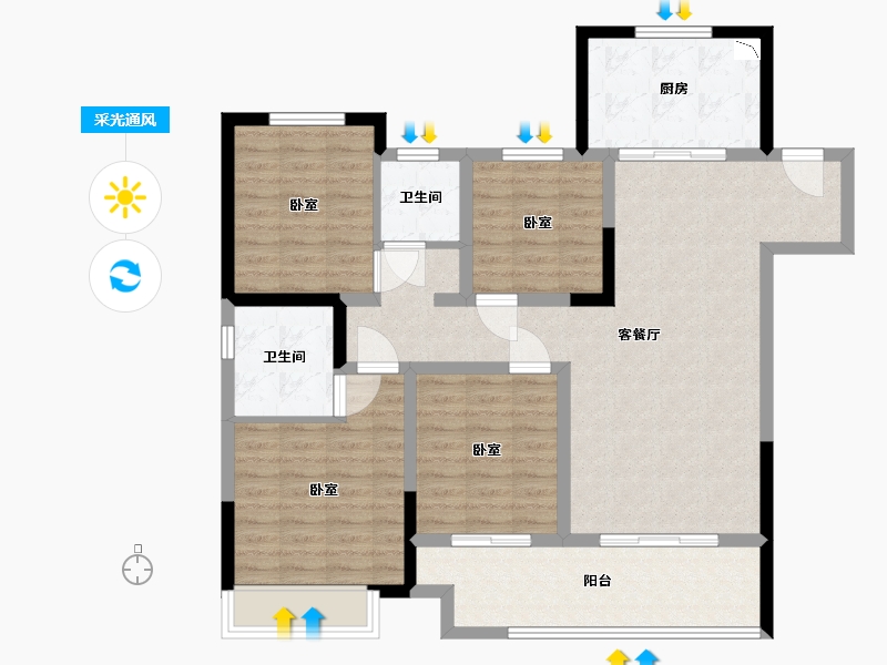 江苏省-镇江市-扬中吾悦广场·迎宾府-106.00-户型库-采光通风