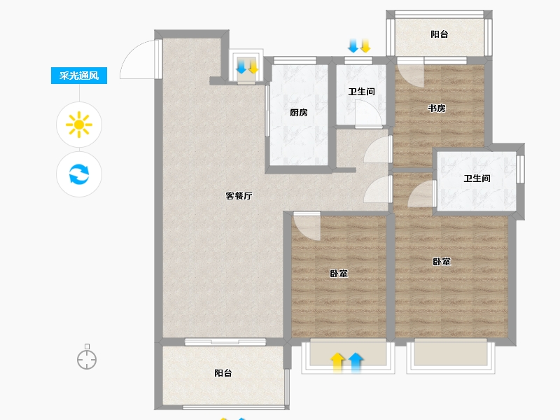 江苏省-镇江市-远洋香奈城三区-92.00-户型库-采光通风