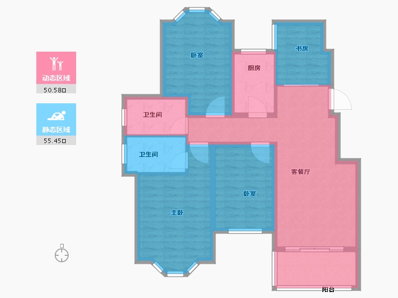 江苏省-扬州市-蜀冈金地-94.49-户型库-动静分区