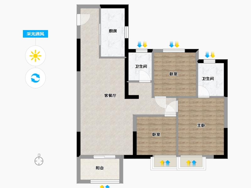 江苏省-镇江市-金辉·芸都尚院-86.00-户型库-采光通风