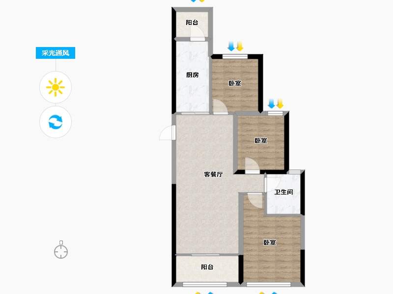 江苏省-扬州市-恒大观澜府-80.00-户型库-采光通风