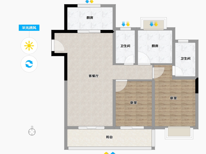 江苏省-无锡市-世茂璀璨时光-102.00-户型库-采光通风