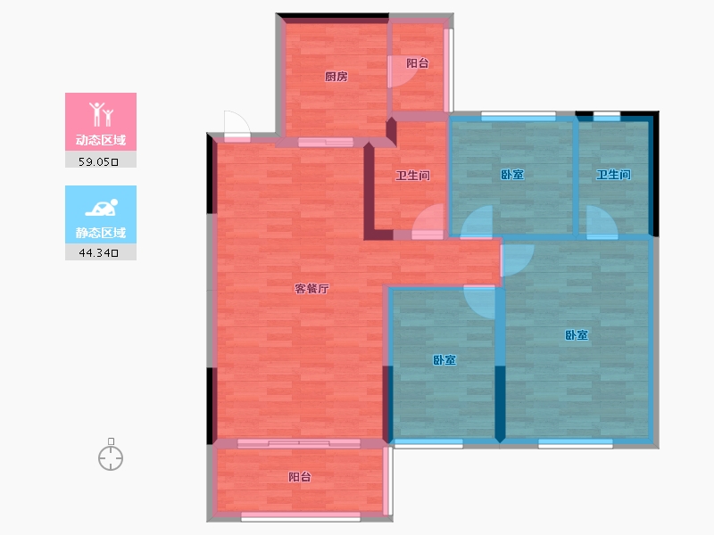 江苏省-扬州市-恒大观澜府-92.99-户型库-动静分区