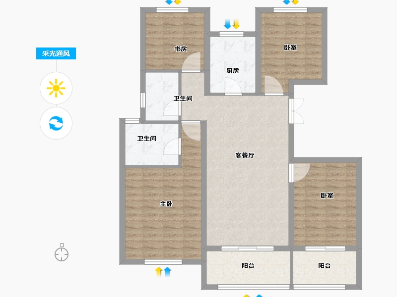 江苏省-扬州市-佳源西峰玖墅-104.27-户型库-采光通风