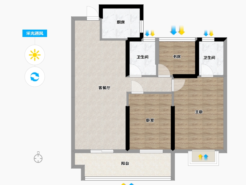 江苏省-苏州市-江湾澜庭-86.00-户型库-采光通风