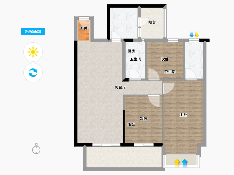 安徽省-宿州市-彼岸星城·融耀-94.13-户型库-采光通风