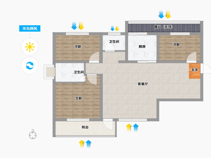 陕西省-宝鸡市-京城揽盛苑-106.01-户型库-采光通风