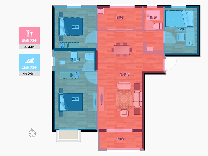 陕西省-西安市-万科城如园-96.00-户型库-动静分区