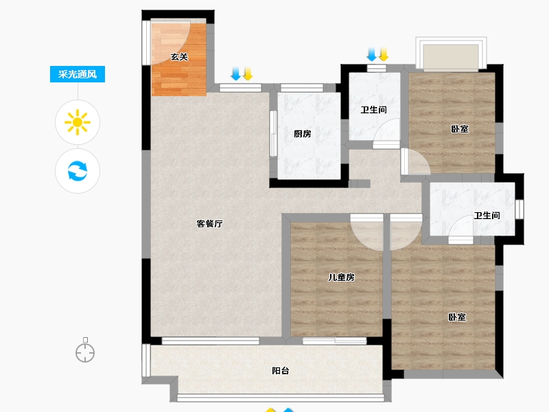 江西省-抚州市-南城新力愉景湾-94.00-户型库-采光通风