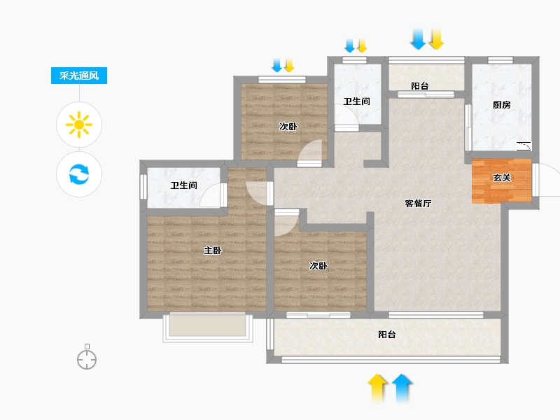 陕西省-宝鸡市-水木华院-103.00-户型库-采光通风