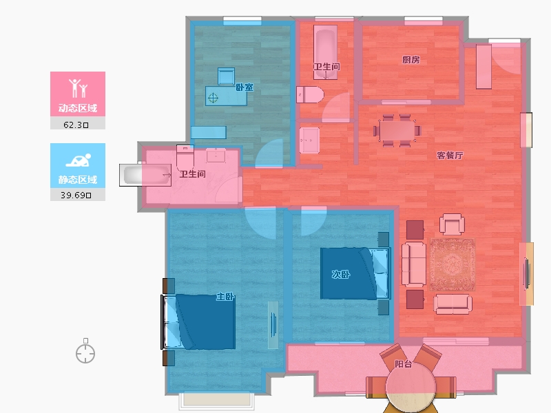 江苏省-扬州市-万科翡翠西岸-92.00-户型库-动静分区