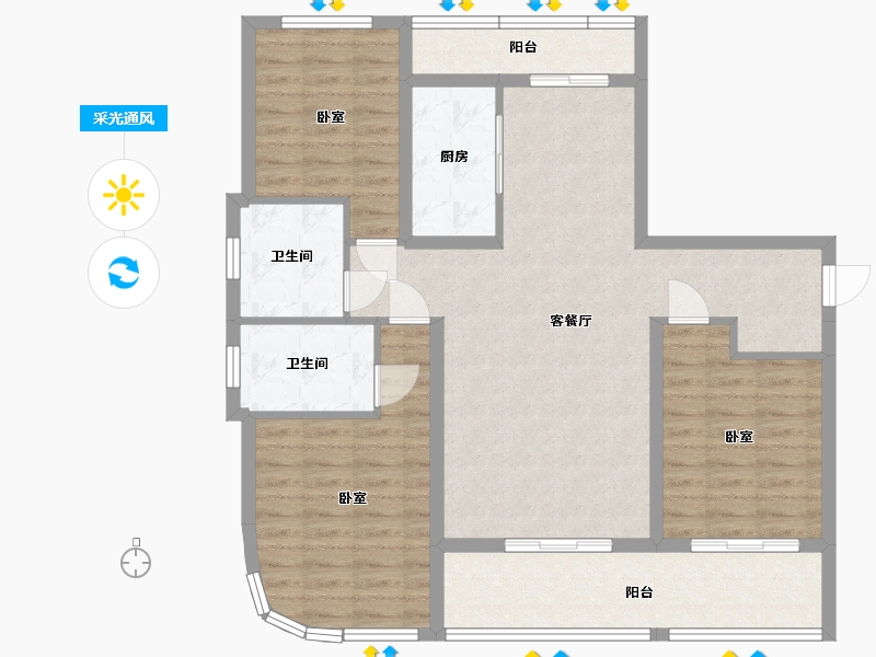 辽宁省-营口市-林昌·天铂-103.36-户型库-采光通风