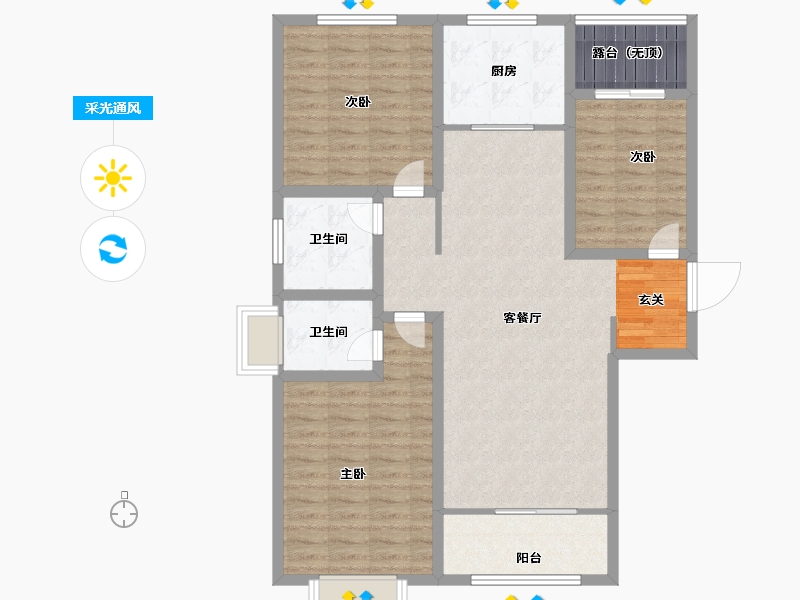 陕西省-宝鸡市-京城揽盛苑-107.00-户型库-采光通风