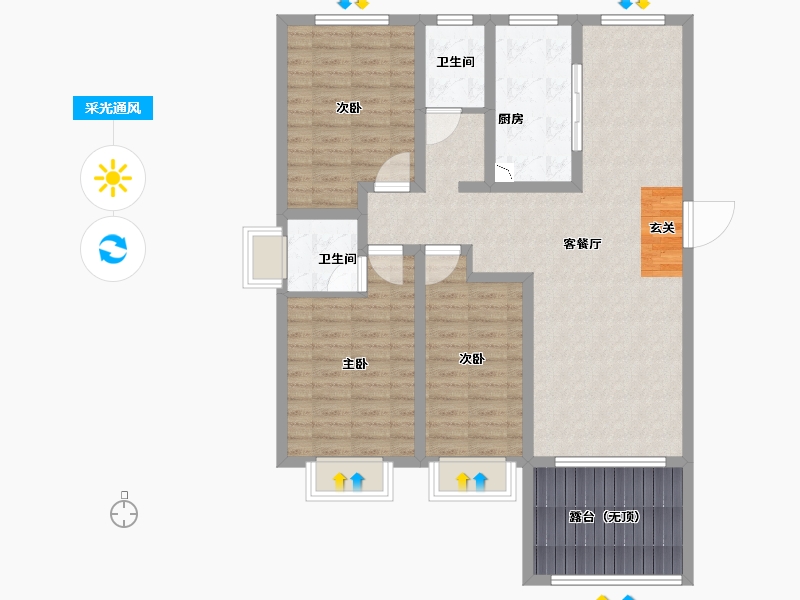 陕西省-宝鸡市-京城揽盛苑-107.00-户型库-采光通风