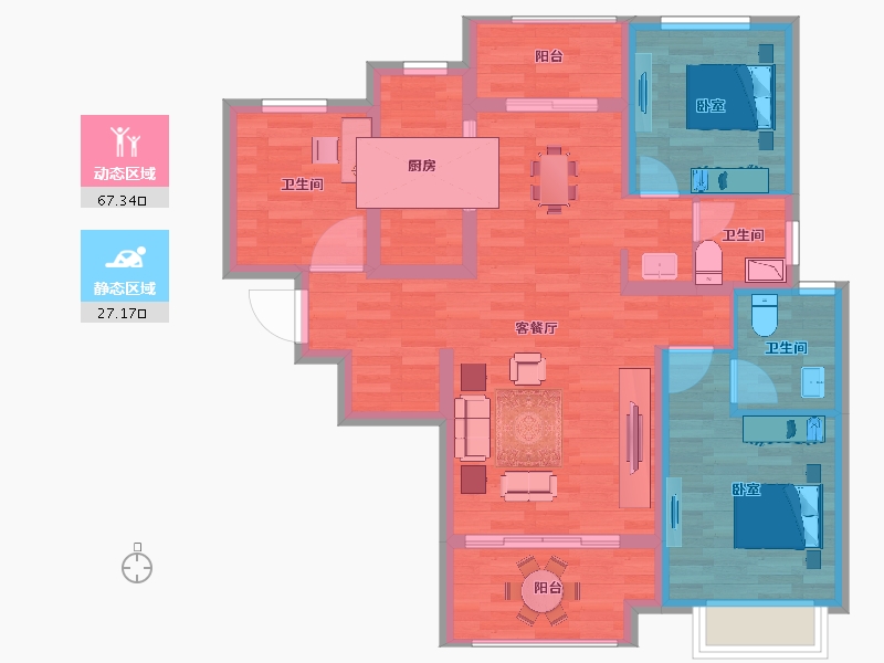 陕西省-西安市-惠风壹品-83.67-户型库-动静分区