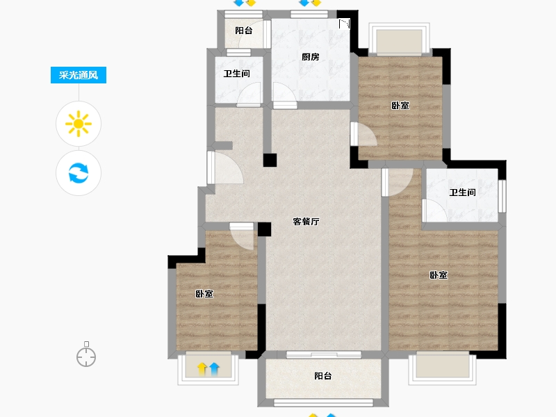 江苏省-扬州市-香榭丽花园-88.00-户型库-采光通风