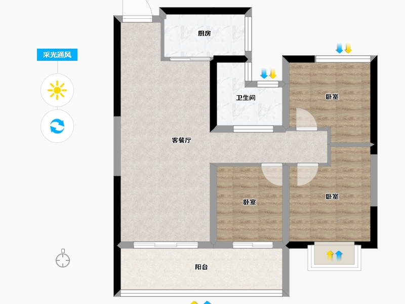 安徽省-宿州市-万成·桂花园-75.94-户型库-采光通风