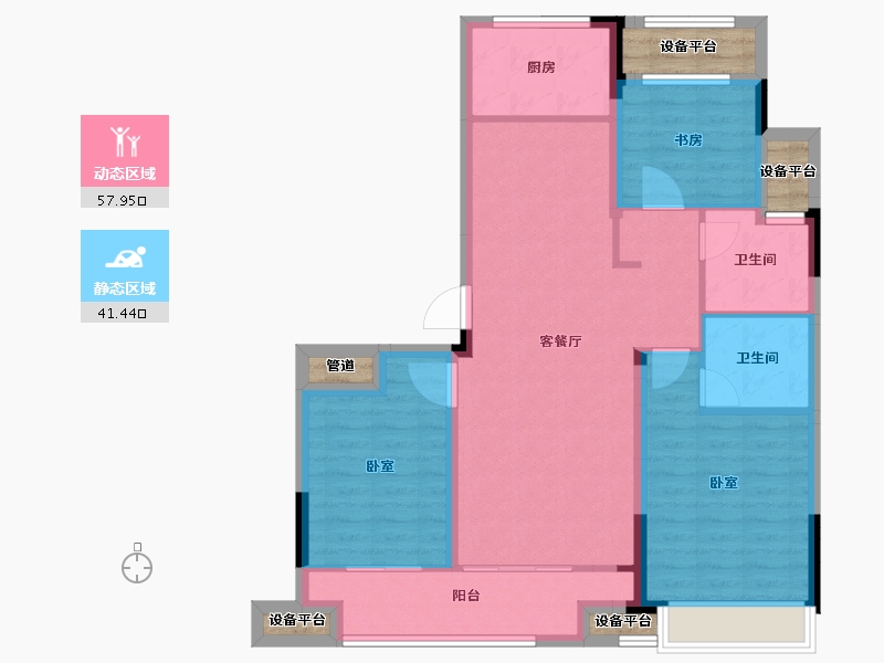 江苏省-苏州市-融创金成·湖山赋-95.22-户型库-动静分区