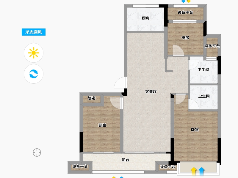 江苏省-苏州市-融创金成·湖山赋-95.22-户型库-采光通风