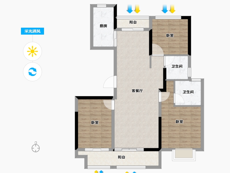 安徽省-宿州市-绿城·深蓝中心-97.56-户型库-采光通风