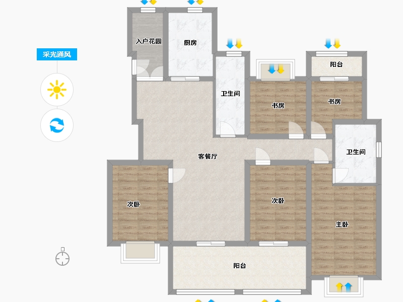 江苏省-南通市-正泰江岸水苑-125.00-户型库-采光通风