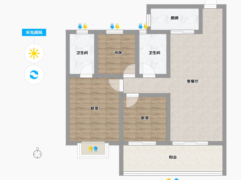 安徽省-宿州市-万成·桂花园-80.59-户型库-采光通风