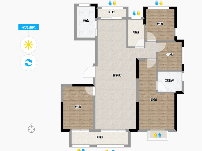 安徽省-宿州市-绿城·深蓝中心-111.70-户型库-采光通风