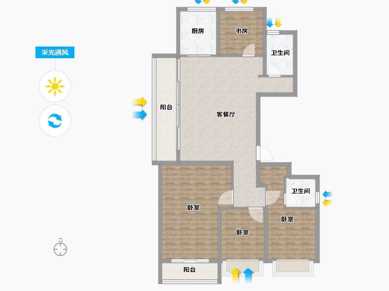 浙江省-杭州市-祥生绿都京杭府-125.37-户型库-采光通风