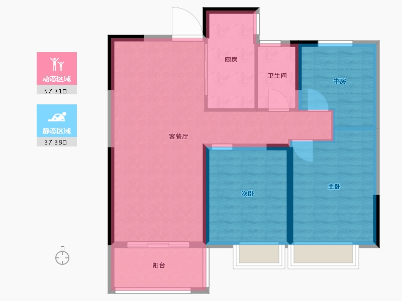 江苏省-盐城市-凤凰汇天辰府-85.39-户型库-动静分区