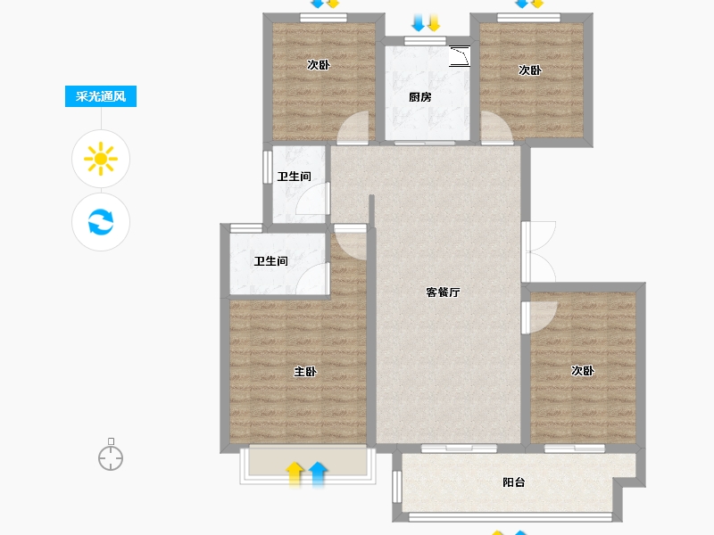 江苏省-徐州市-中梁·壹号院-103.80-户型库-采光通风