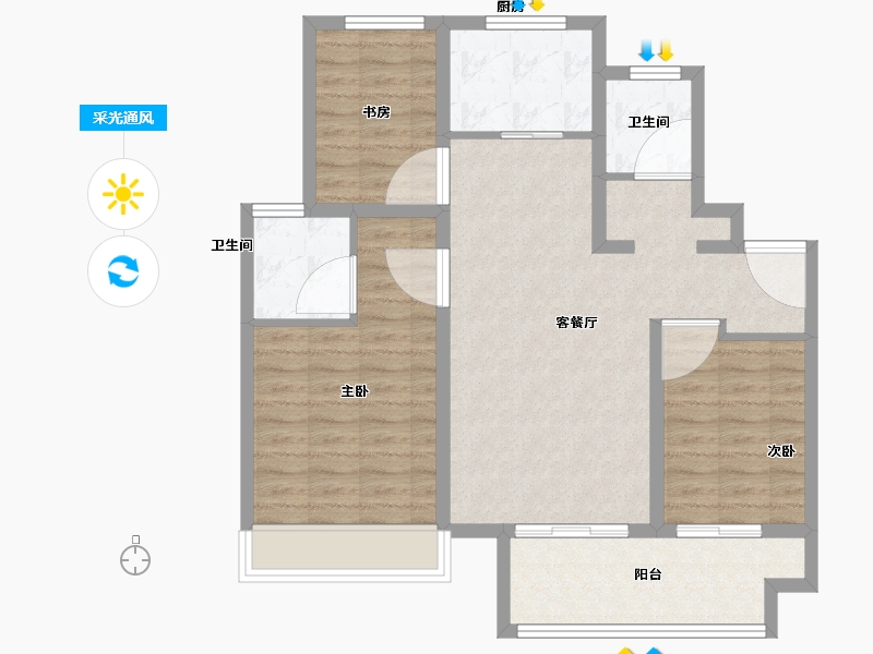 江苏省-徐州市-上水璟园-85.99-户型库-采光通风